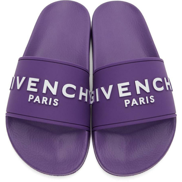 Givenchy Paris Purple Rubber White Logo Slide On Pool Sandal Flip Flop Flat 36 - Picture 4 of 12